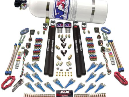 Nitrous Express Shark Dual Stage Gas Rails 16 Nozzles Nitrous Kit (200-1200HP) w 15lb Bottle Fashion