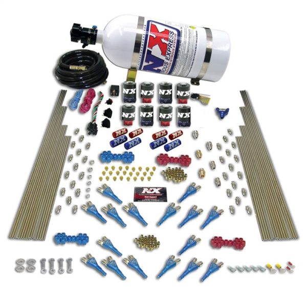 Nitrous Express Shark Dual Stage Gas 16 Nozzles 8 Solenoids Nitrous Kit (200-1200HP) w 15lb Bottle For Cheap