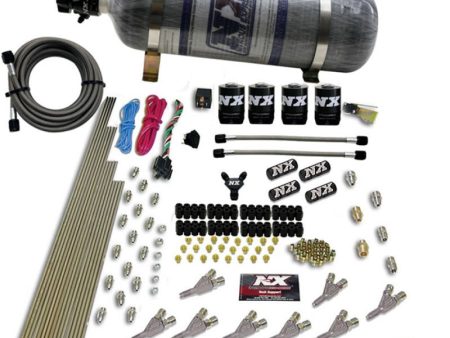 Nitrous Express STD Nozzle Nitrous Kit (200-500HP) Gas w  Dist Block & 4 Solenoids w 15lb Bottle Hot on Sale