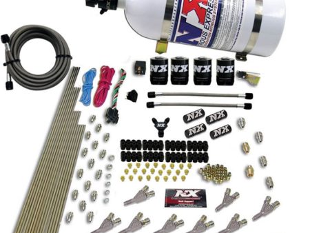 Nitrous Express STD Nozzle Nitrous Kit (200-500HP) Gas w Dist Block & 4 Solenoids w 10lb Bottle Cheap