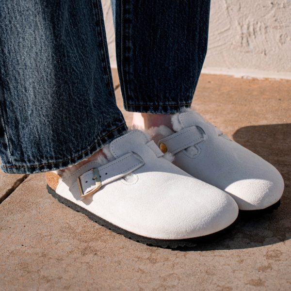 Birkenstock: Boston Shearling in Antique White Cheap