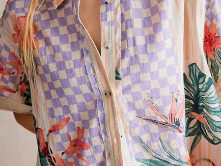 Free People: Retro Tropics Shirt in Sunset Combo Online now